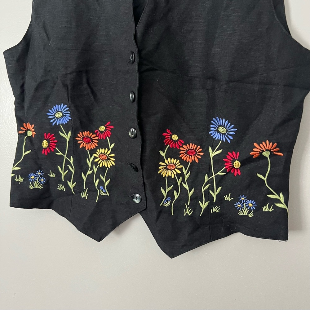 Vintage 90s ESPRIT Linen Floral Embroidered Vest Small Medium Artsy Folk Boho - Picture 4 of 8